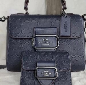 COACH CF854 Morgan Top Handle Crossbody Satchel Bag Embossed Leather w/Wallet